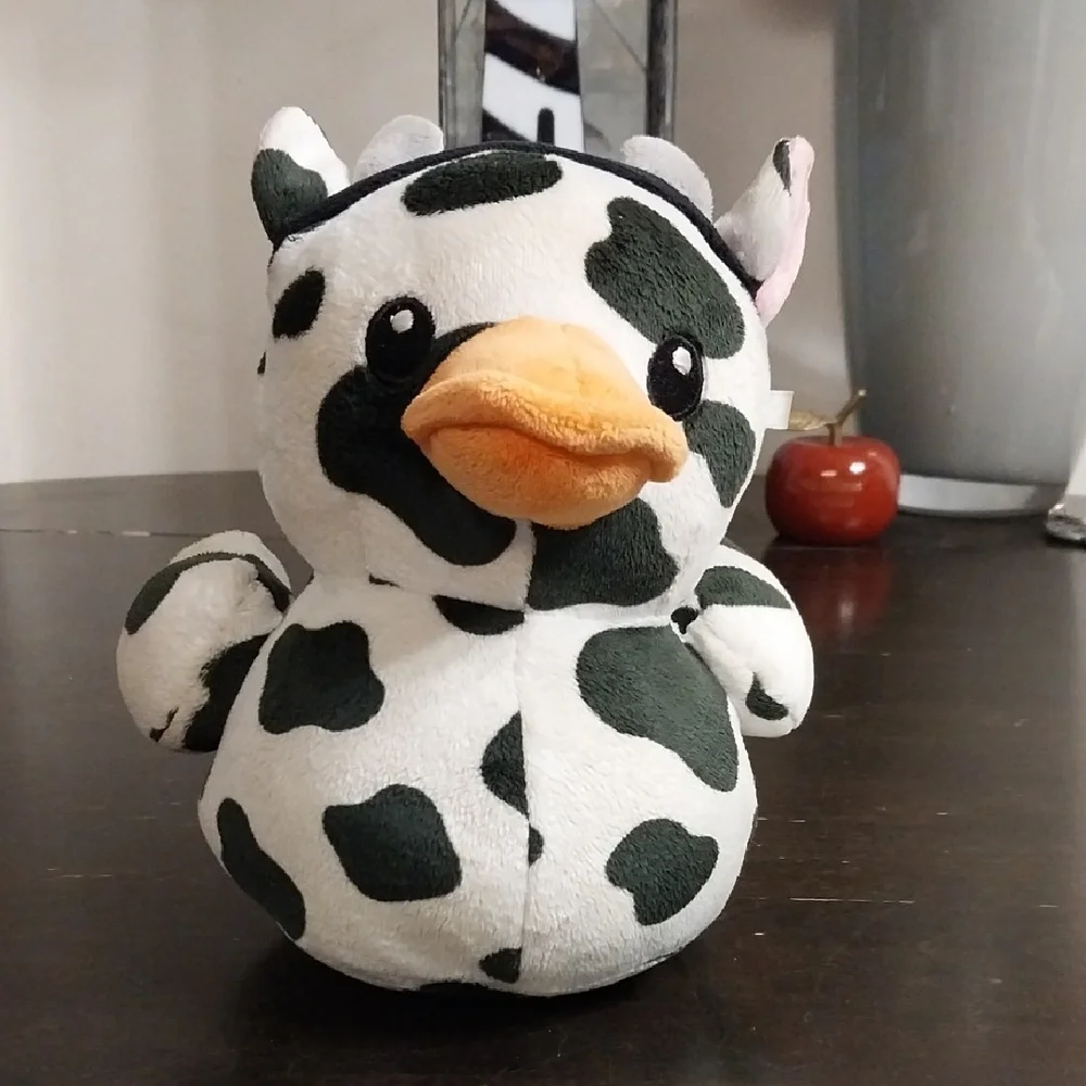 Cow-Print Plush Duck Toy - Black & White-7